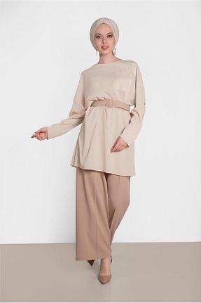 تونیک حجاب بژ زنانه پلی استر TRENDTESETTÜR - کد 97170047