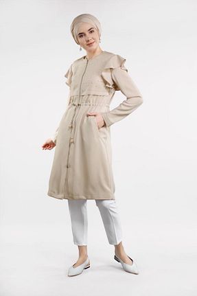 ترنچکت حجاب بژ زنانه مخلوط ویسکون TRENDTESETTÜR - کد 94397237