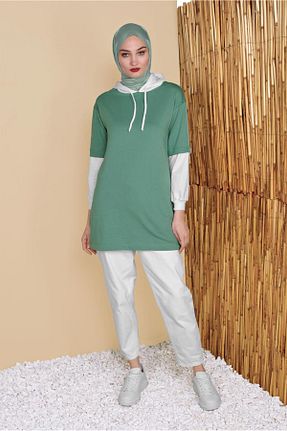 تونیک حجاب سبز زنانه %100 پنبه TRENDTESETTÜR - کد 98996364