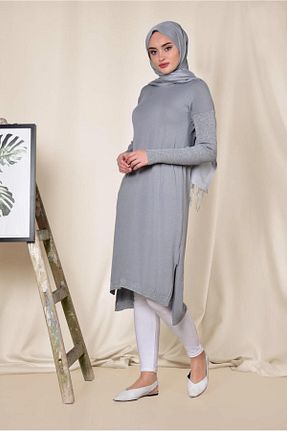 تونیک حجاب طوسی زنانه مخلوط پلی استر TRENDTESETTÜR - کد 812188791
