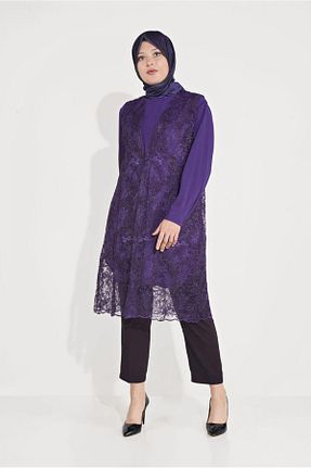 تونیک حجاب بنفش زنانه ویسکون TRENDTESETTÜR - کد 312410095