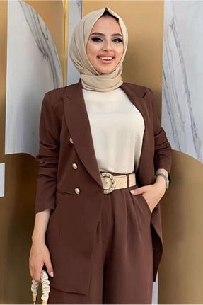 ست بالاتنه و پائین تنه حجاب قهوه ای زنانه رگولار TRENDTESETTÜR - کد 322116385