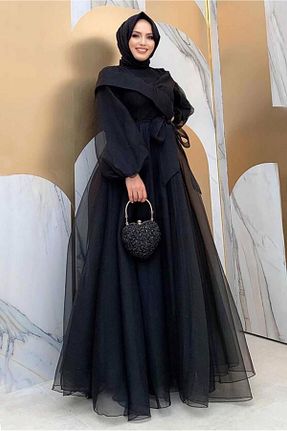 لباس مجلسی حجاب مشکی زنانه یقه دوچرخه TRENDTESETTÜR - کد 366618150