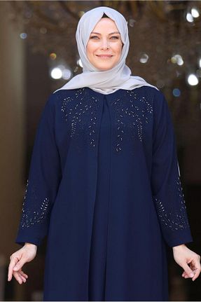 لباس مجلسی حجاب سرمه ای زنانه یقه دوچرخه TRENDTESETTÜR - کد 706943874
