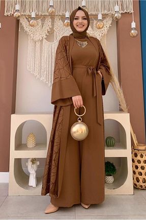 ست بالاتنه و پائین تنه حجاب قهوه ای زنانه رگولار TRENDTESETTÜR - کد 701473105