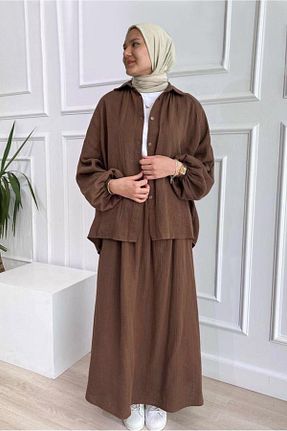 ست بالاتنه و پائین تنه حجاب قهوه ای زنانه رگولار TRENDTESETTÜR - کد 734830301