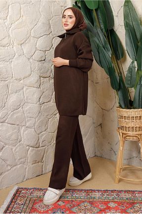 ست بالاتنه و پائین تنه حجاب قهوه ای زنانه رگولار TRENDTESETTÜR - کد 753963981