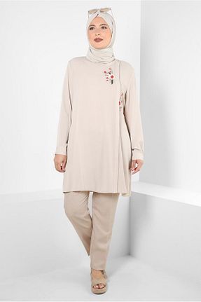 تونیک حجاب بژ زنانه پلی استر TRENDTESETTÜR - کد 830880777