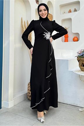 لباس مجلسی حجاب مشکی زنانه یقه ایستاده TRENDTESETTÜR - کد 815719254