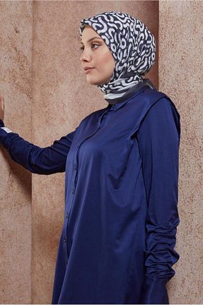 روسری سرمه ای پلی استر Alvina - کد 839383240