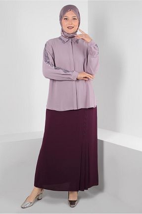 بلوز حجاب بنفش زنانه سایز بزرگ TRENDTESETTÜR - کد 830880054