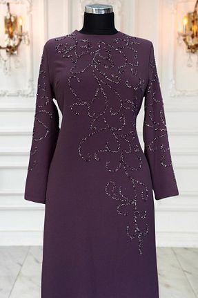 لباس مجلسی حجاب بنفش زنانه یقه دوچرخه TRENDTESETTÜR - کد 855675417