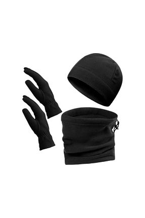 ست شال گردن و کلاه پشمی و دستکش مشکی زنانه پنبه ای Outdoor One - کد 872181400