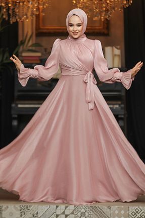 لباس مجلسی حجاب صورتی زنانه یقه ایستاده Neva Style - کد 872060434
