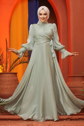 لباس مجلسی حجاب سبز زنانه یقه ایستاده Neva Style - کد 872060411