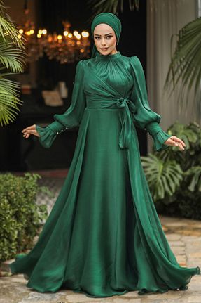 لباس مجلسی حجاب سبز زنانه یقه ایستاده Neva Style - کد 872060424