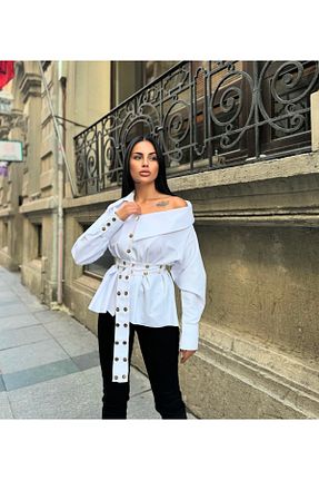 پیراهن سفید زنانه رگولار KEDİ - کد 872074011