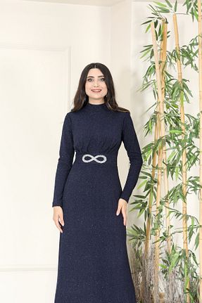 لباس مجلسی حجاب سرمه ای زنانه یقه ایستاده stillbiziz - کد 872098145