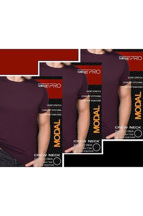تیشرت زرشکی مردانه اسلیم فیت TATKAN BODYWEAR - کد 845125605
