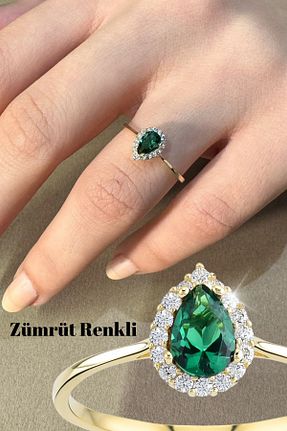 انگشتر طلا سبز زنانه 14 عیار Hepimitu - کد 123533438