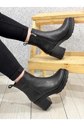بوت / نیم بوت مشکی زنانه چرم مصنوعی ayakkabiyolla - کد 872166045