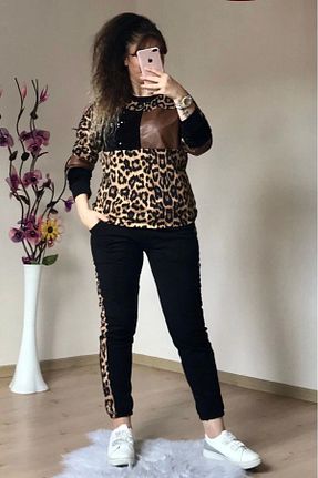 ست گرمکن سایز بزرگ مشکی زنانه پنبه پلی استر AZRA BUTİK - کد 872174439