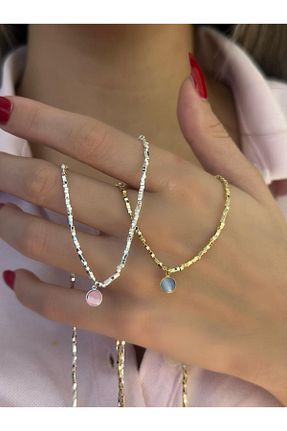 گردنبند استیل ( فولاد ) صورتی زنانه روکش نقره MyladyAccessoriess - کد 872195625