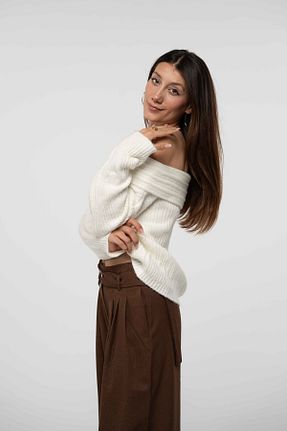 پلیور سفید زنانه ساده 