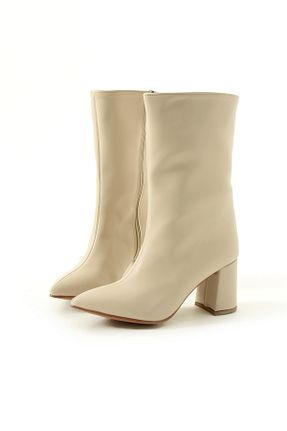 بوت / نیم بوت بژ زنانه پاشنه ضخیم Gökçe Shoes - کد 872205241