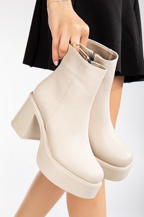 بوت / نیم بوت بژ زنانه چرم مصنوعی mermaid shoes - کد 872222670