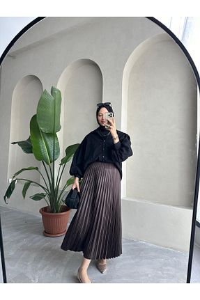 دامن حجاب قهوه ای زنانه چرم Bahar Altundemir - کد 872232048