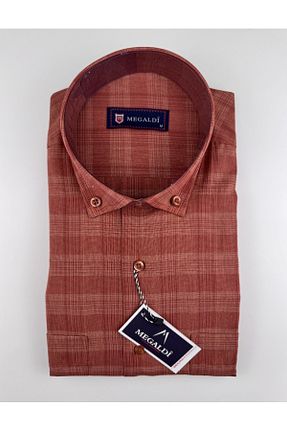 پیراهن قهوه ای مردانه رگولار MEGALDİ - کد 872240626