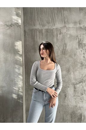 بلوز طوسی زنانه ساده Genel Markalar - کد 873495220