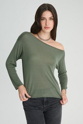 پلیور خاکی زنانه ساده The Fabrics - کد 872276190
