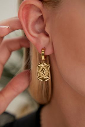 گوشواره استیل (فولاد) طلائی زنانه استیل ضد زنگ Lina Tia - کد 746405700