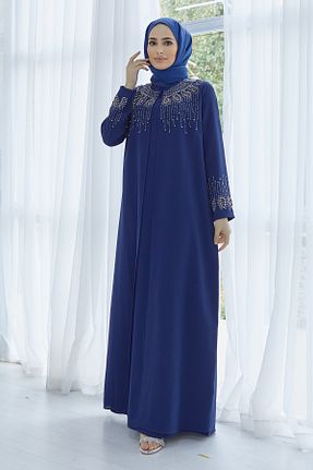 لباس مجلسی حجاب سرمه ای زنانه یقه ایستاده VAVİNOR - کد 637941712