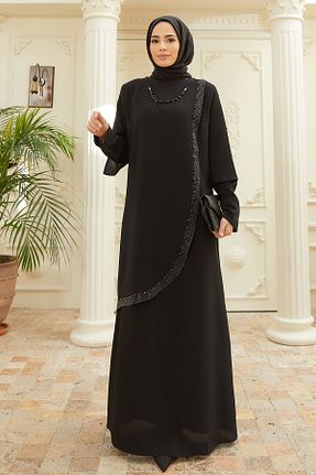 لباس مجلسی حجاب مشکی زنانه یقه دوچرخه VAVİNOR - کد 380586483