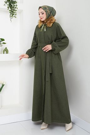 پالتو پشمی حجاب خاکی زنانه رگولار ModaMerve - کد 872473987