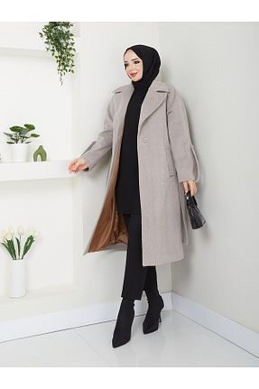 پالتو پشمی سایز بزرگ بژ زنانه رگولار GLR&GYM - کد 872499964
