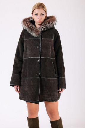 پالتو پشمی قهوه ای زنانه رگولار Leather Club - کد 872898105