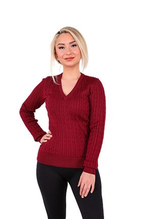 پلیور زرشکی زنانه Saç Örgü YMA TRİKO - کد 863363894