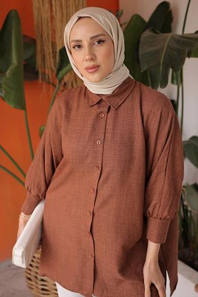 تونیک حجاب قهوه ای زنانه پنبه ای İmajButik - کد 818696715