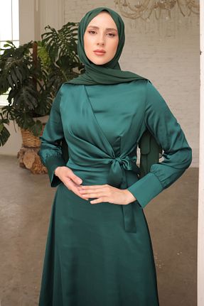 لباس مجلسی حجاب سبز زنانه یقه ایستاده İmajButik - کد 802580730