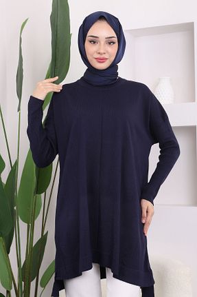 تونیک حجاب سرمه ای زنانه مخلوط پلی استر İmajButik - کد 865494075