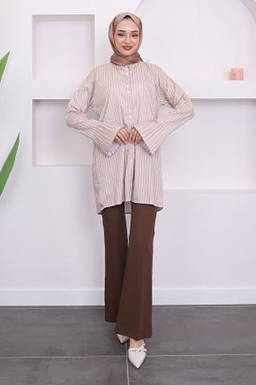 تونیک حجاب بژ زنانه مخلوط پلی استر İmajButik - کد 839343773