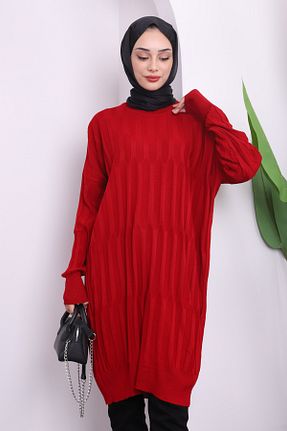 تونیک حجاب قرمز زنانه مخلوط پلی استر İmajButik - کد 865494522
