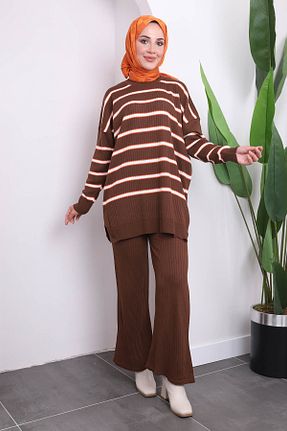 ست بالاتنه و پائین تنه حجاب قهوه ای زنانه اورسایز İmajButik - کد 865791780
