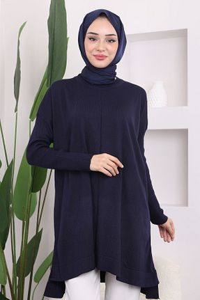 تونیک حجاب سرمه ای زنانه مخلوط پلی استر İmajButik - کد 865494075