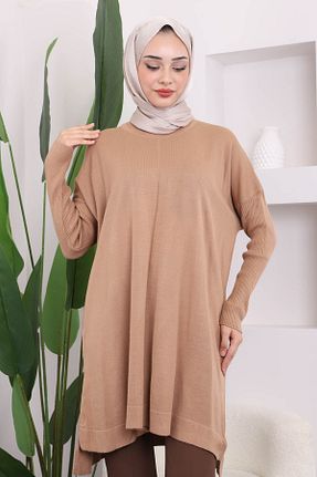 تونیک حجاب قهوه ای زنانه مخلوط پلی استر İmajButik - کد 865494013