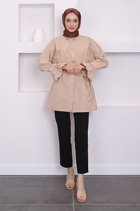 تونیک حجاب بژ زنانه مخلوط پلی استر İmajButik - کد 852569493